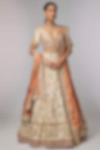 Ivory Silk Zardosi & Resham Work Bridal Lehenga Set by Pallavi Poddar (India) at Pernia's Pop Up Shop