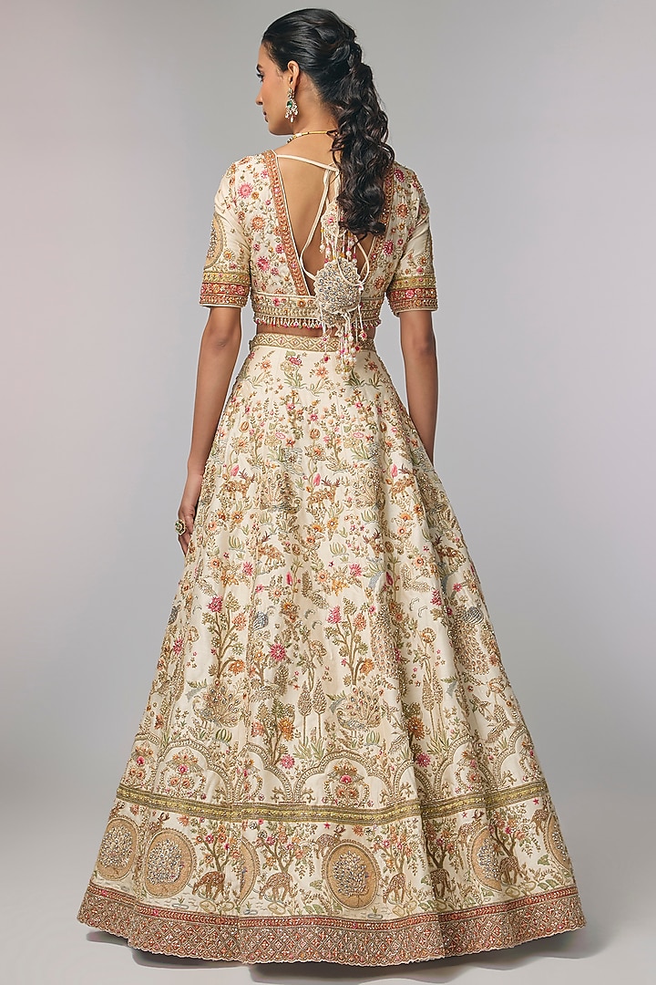 Ivory Silk Zardosi & Resham Work Bridal Lehenga Set by Pallavi Poddar (India) at Pernia's Pop Up Shop