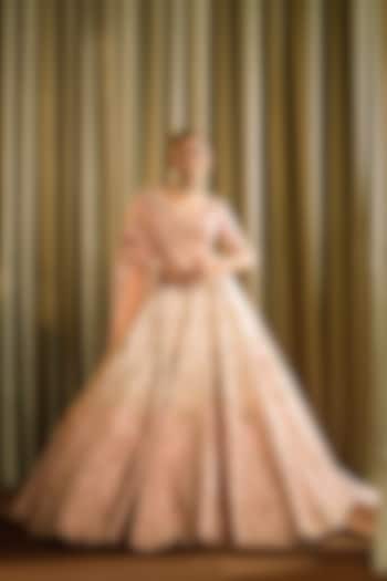 Pink & Ivory Shaded Raw Silk Resham Hand Work Bridal Lehenga Set by Pallavi Poddar (India) at Pernia's Pop Up Shop