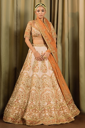 Ivory Raw Silk Cutdana Work Bridal Lehenga Set by Pallavi Poddar (India) at Pernia's Pop Up Shop