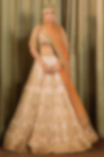 Ivory Raw Silk Cutdana Work Bridal Lehenga Set by Pallavi Poddar (India) at Pernia's Pop Up Shop