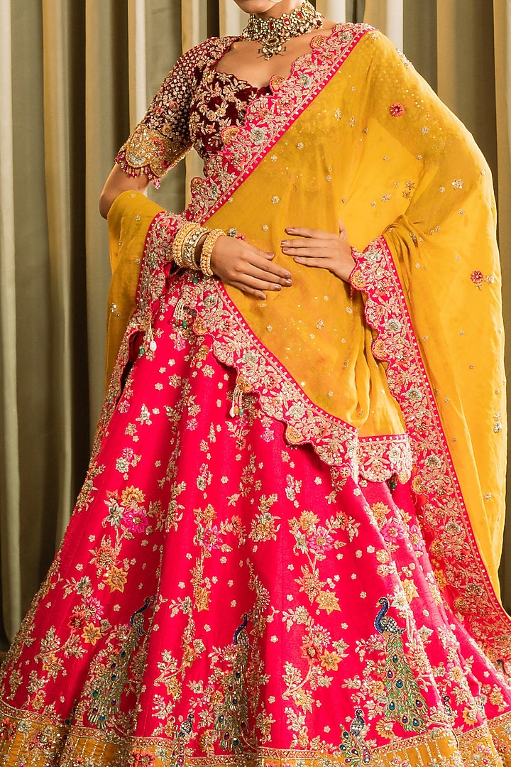 Rani Raw Silk Dabka Work Bridal Lehenga Set by Pallavi Poddar (India) at Pernia's Pop Up Shop