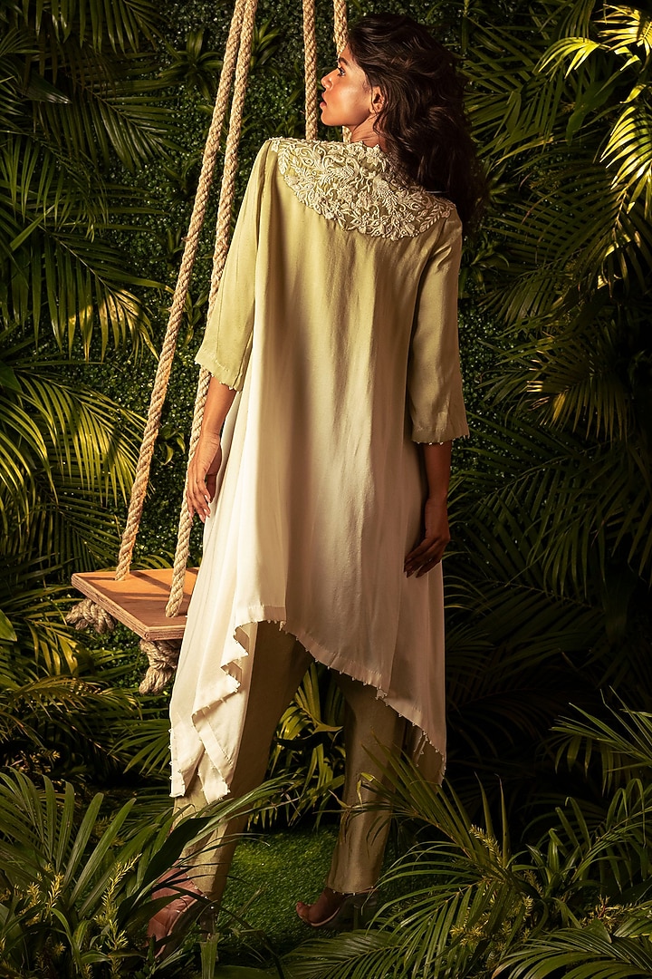 Green Dupion Dhoti Set by Pallavi Poddar (India) at Pernia's Pop Up Shop