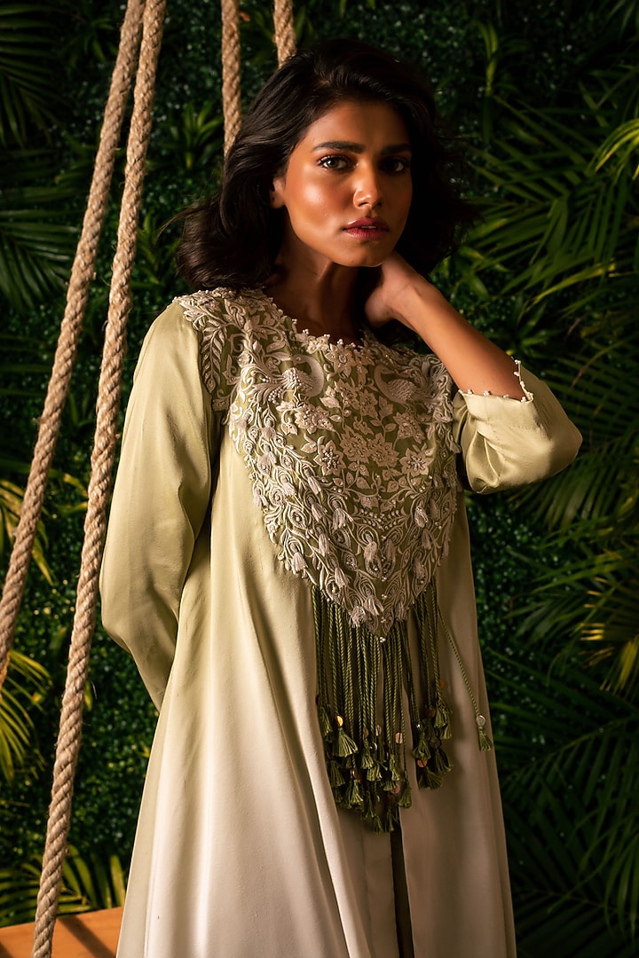 Green Dupion Dhoti Set by Pallavi Poddar (India) at Pernia's Pop Up Shop