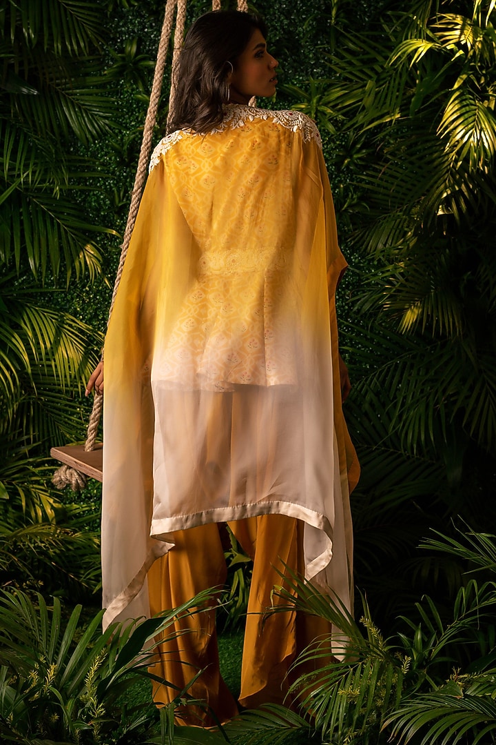 Yellow Organza Cape Set by Pallavi Poddar (India) at Pernia's Pop Up Shop