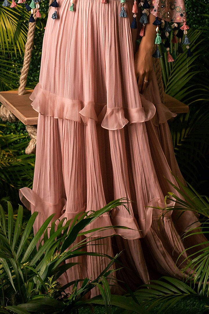 Pink Organza Tiered Skirt Set by Pallavi Poddar (India) at Pernia's Pop Up Shop