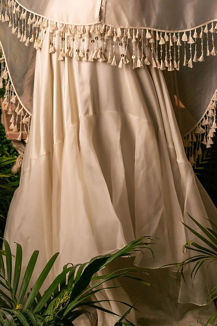 Ivory Dupion & Organza Tiered Skirt Set by Pallavi Poddar (India) at Pernia's Pop Up Shop