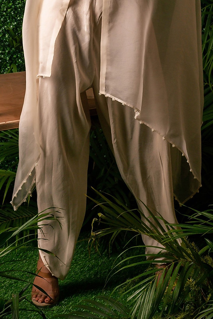 Ivory Dupion & Organza Embroidered Tunic Set by Pallavi Poddar (India) at Pernia's Pop Up Shop