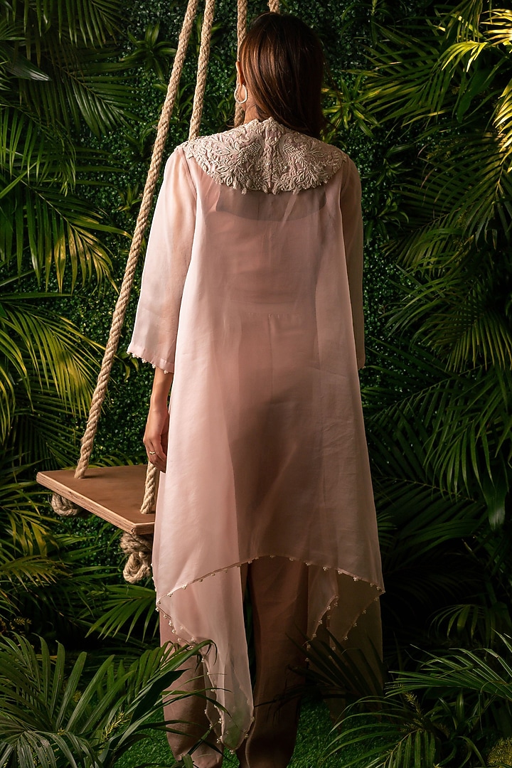 Pink Dupion & Organza Embroidered Tunic Set by Pallavi Poddar (India) at Pernia's Pop Up Shop