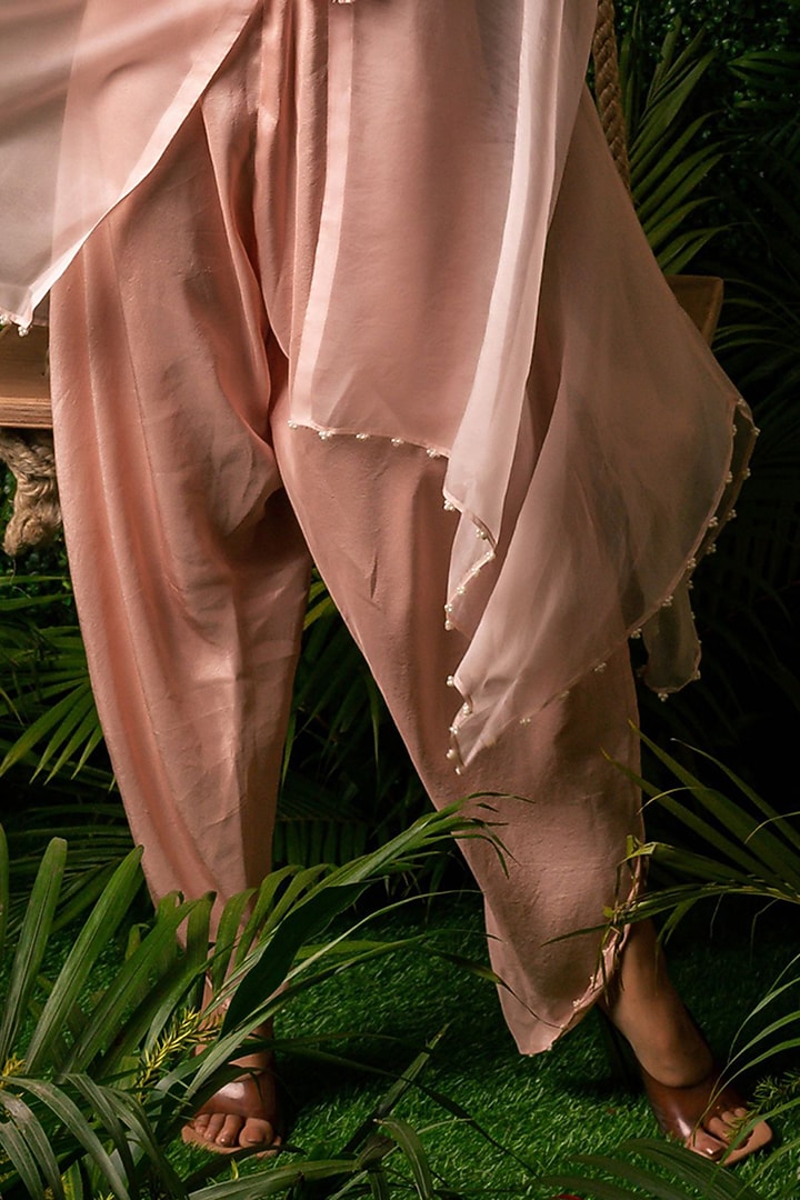 Pink Dupion & Organza Embroidered Tunic Set by Pallavi Poddar (India) at Pernia's Pop Up Shop