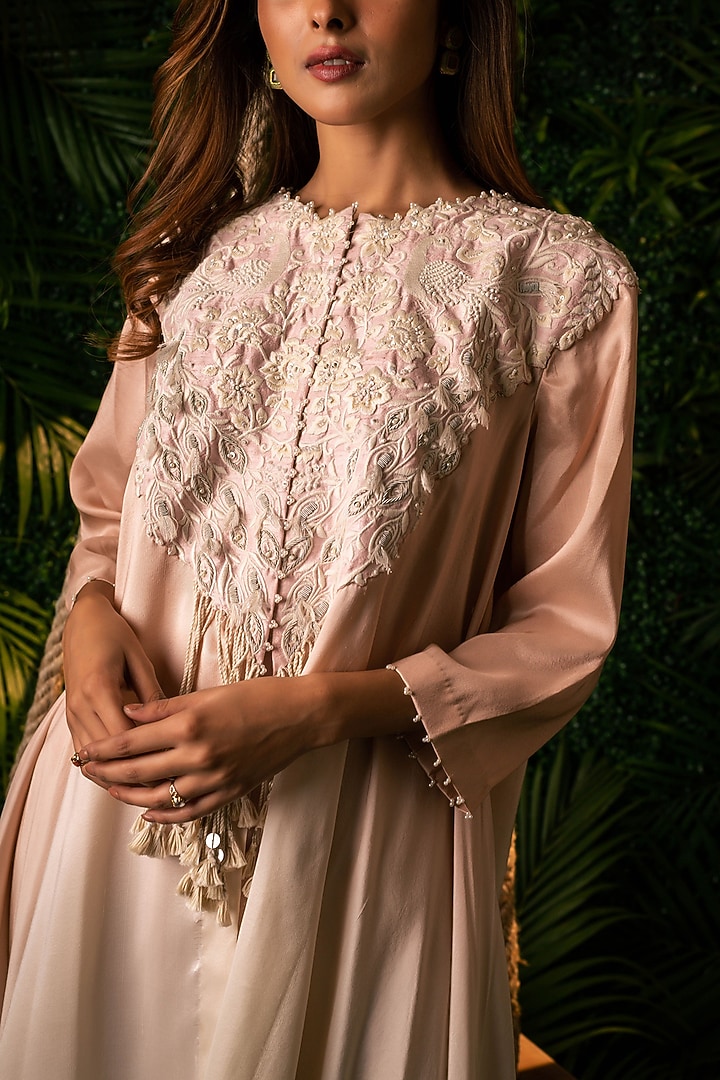 Pink Dupion & Organza Embroidered Tunic Set by Pallavi Poddar (India) at Pernia's Pop Up Shop