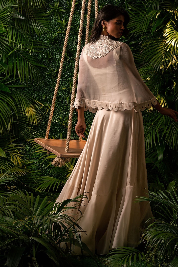Ivory Dupion & Organza Embroidered Jacket Wedding Lehenga Set by Pallavi Poddar (India) at Pernia's Pop Up Shop