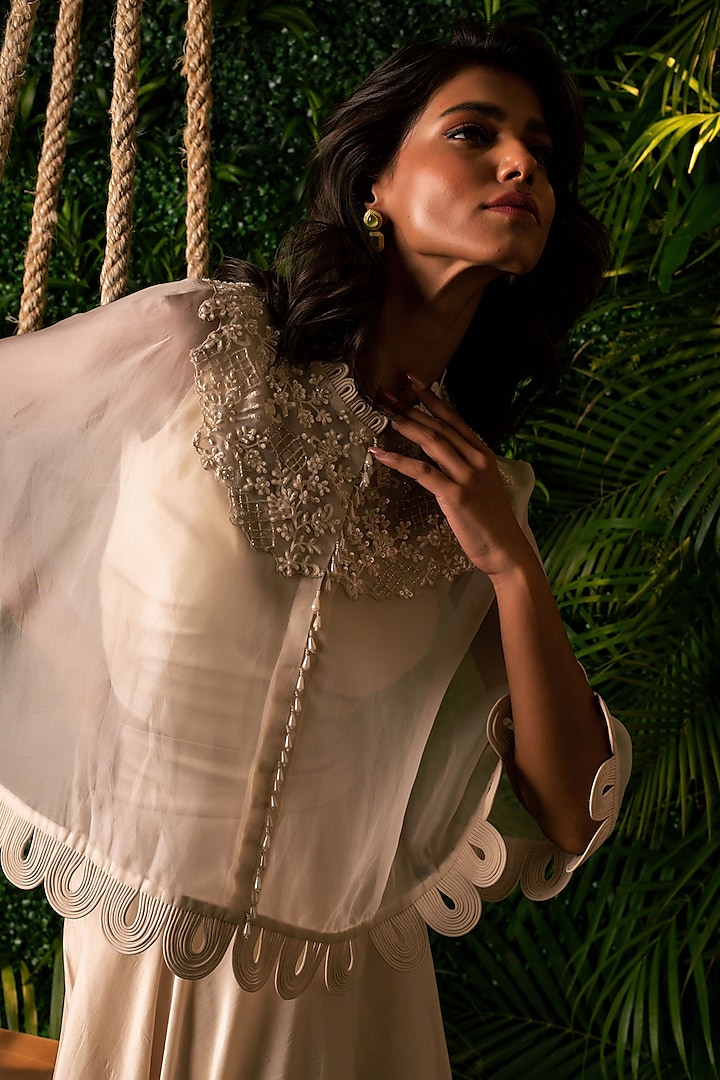 Ivory Dupion & Organza Embroidered Jacket Wedding Lehenga Set by Pallavi Poddar (India) at Pernia's Pop Up Shop