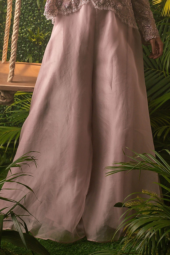 Lilac Organza Embroidered Jacket Set by Pallavi Poddar (India) at Pernia's Pop Up Shop