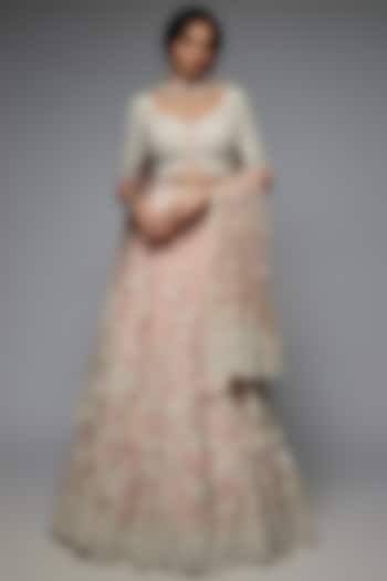 Pink Organza Embellished Bridal Lehenga Set by Pallavi Poddar (India) at Pernia's Pop Up Shop