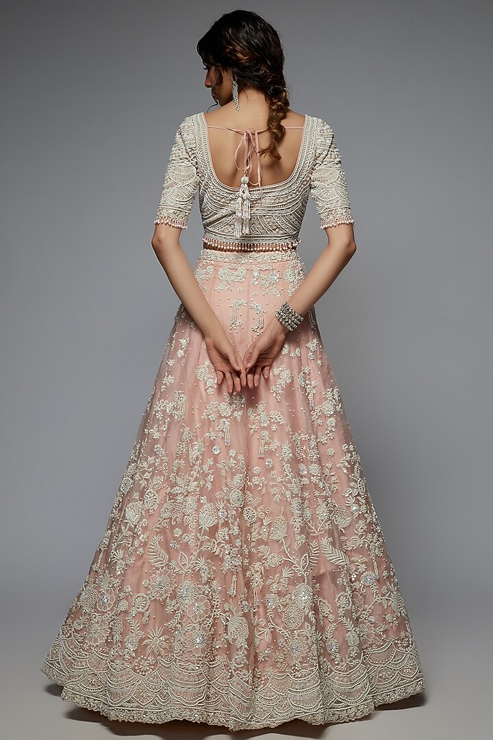 Pink Organza Embellished Bridal Lehenga Set by Pallavi Poddar (India) at Pernia's Pop Up Shop
