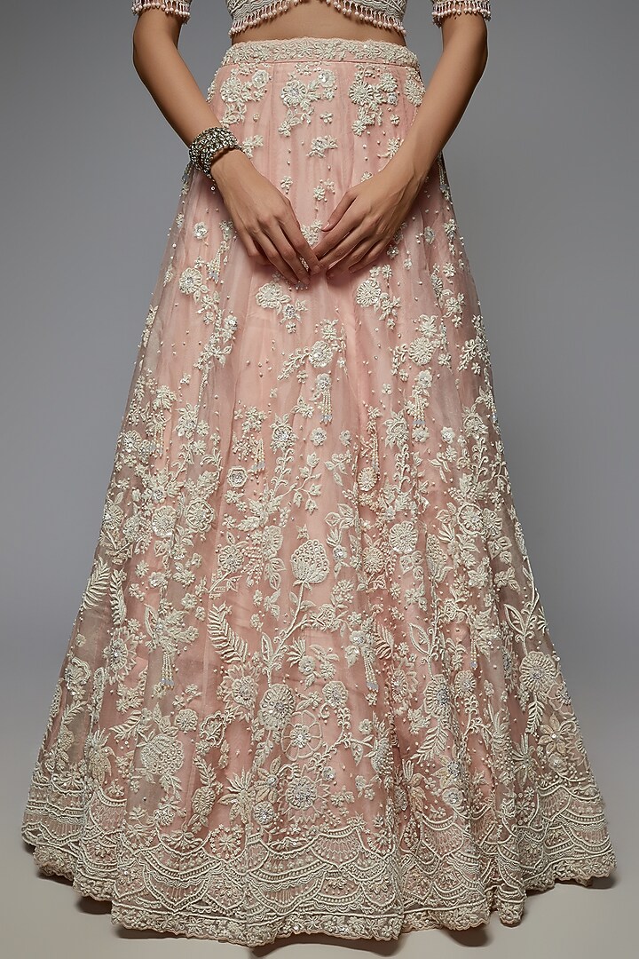 Pink Organza Embellished Bridal Lehenga Set by Pallavi Poddar (India) at Pernia's Pop Up Shop