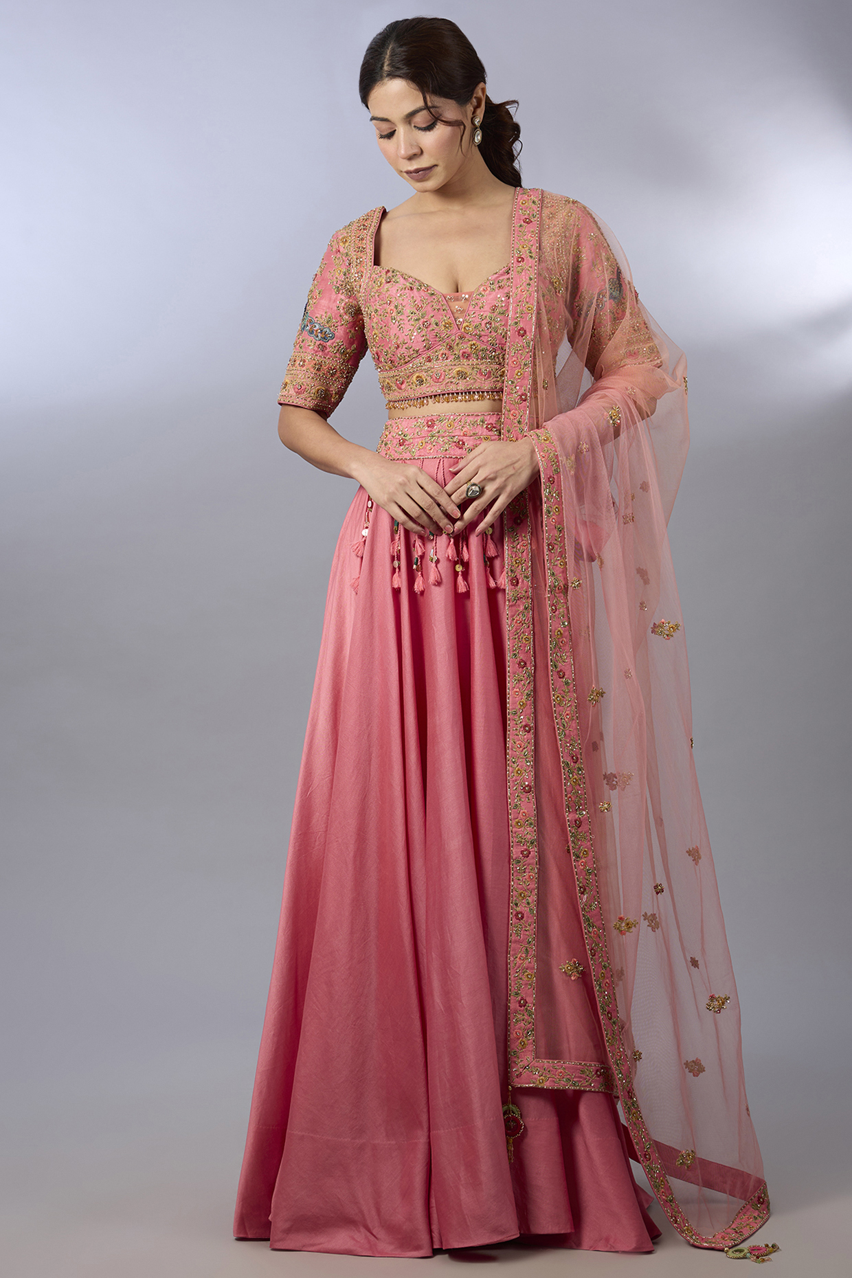 Peach Chanderi Wedding Lehenga Set by Pallavi Poddar (India) at Pernia's Pop Up Shop