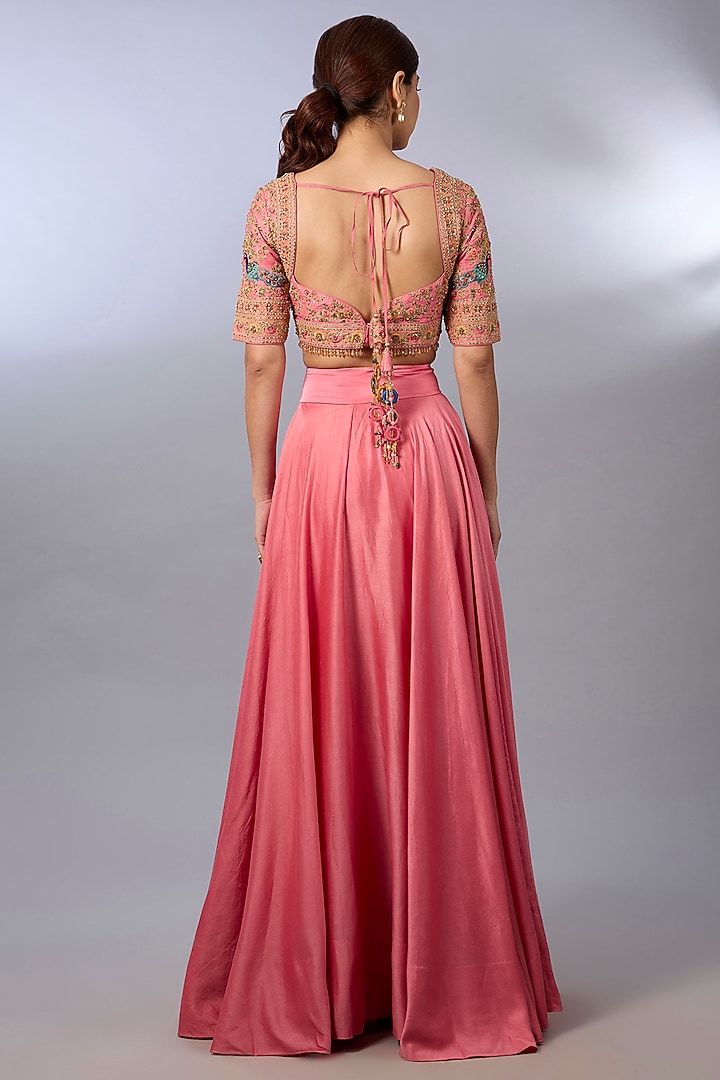 Peach Chanderi Wedding Lehenga Set by Pallavi Poddar (India) at Pernia's Pop Up Shop