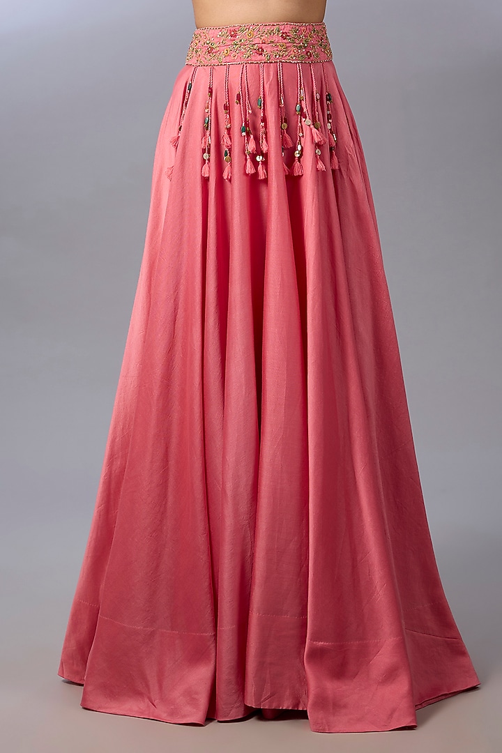 Peach Chanderi Wedding Lehenga Set by Pallavi Poddar (India) at Pernia's Pop Up Shop