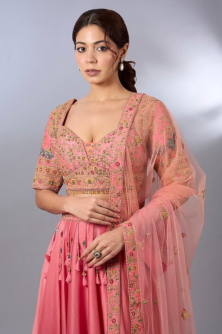 Peach Chanderi Wedding Lehenga Set by Pallavi Poddar (India) at Pernia's Pop Up Shop