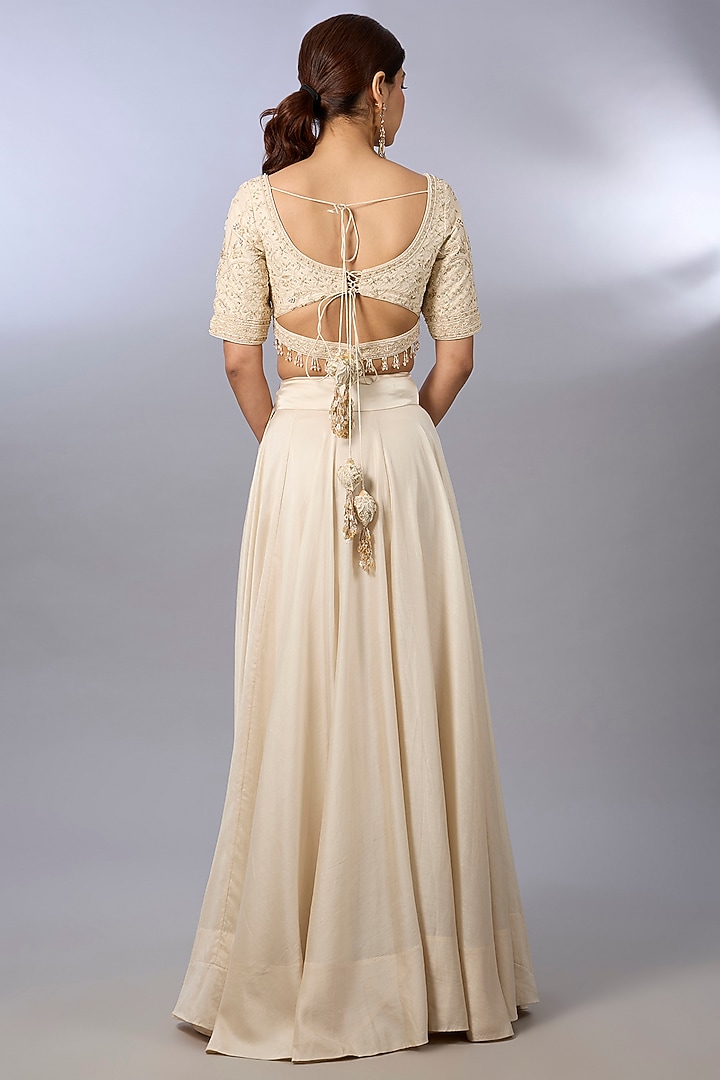 Ivory Chanderi Wedding Lehenga Set by Pallavi Poddar (India) at Pernia's Pop Up Shop