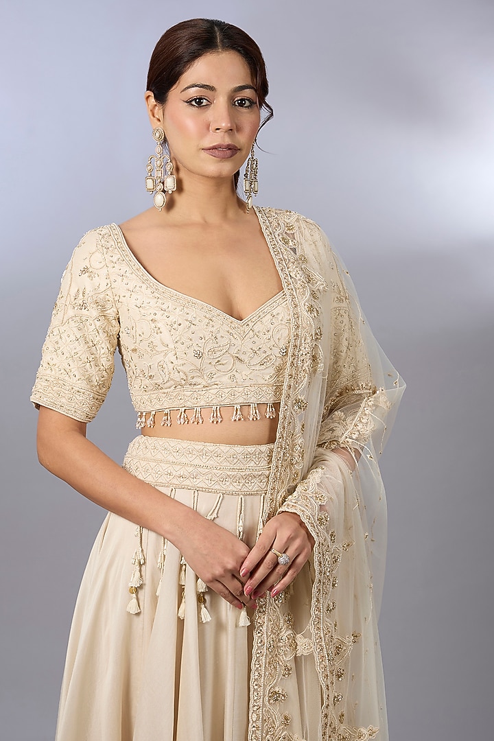 Ivory Chanderi Wedding Lehenga Set by Pallavi Poddar (India) at Pernia's Pop Up Shop