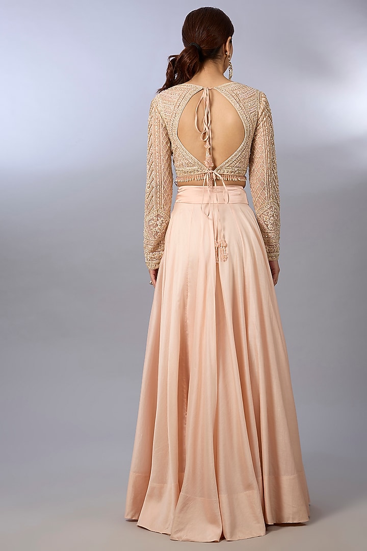 Light Peach Chanderi Wedding Lehenga Set by Pallavi Poddar (India) at Pernia's Pop Up Shop