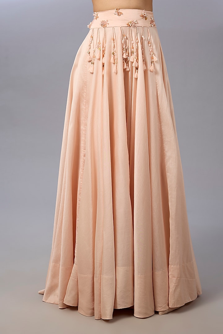 Light Peach Chanderi Wedding Lehenga Set by Pallavi Poddar (India) at Pernia's Pop Up Shop
