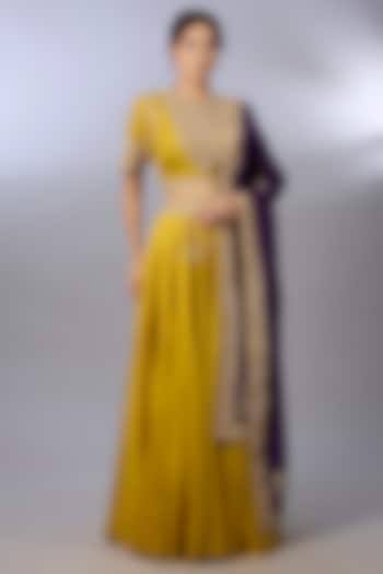 Mustard Yellow Chanderi Wedding Lehenga Set by Pallavi Poddar (India) at Pernia's Pop Up Shop