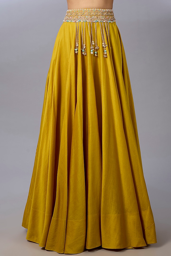 Mustard Yellow Chanderi Wedding Lehenga Set by Pallavi Poddar (India) at Pernia's Pop Up Shop