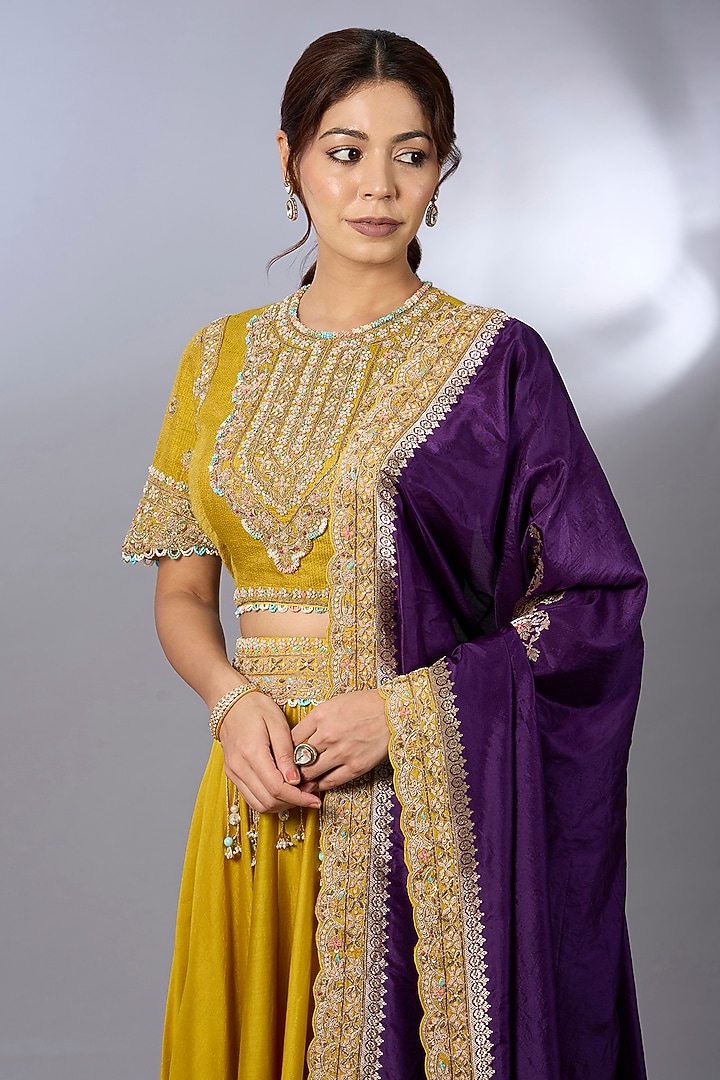 Mustard Yellow Chanderi Wedding Lehenga Set by Pallavi Poddar (India) at Pernia's Pop Up Shop