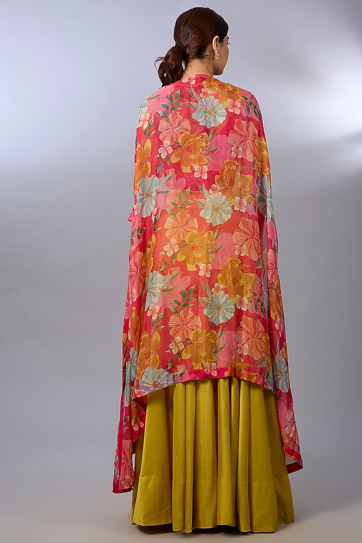 Yellow Organza Printed Cape Set by Pallavi Poddar (India) at Pernia's Pop Up Shop