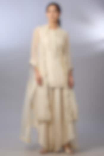 Ivory Dupion Zardosi Work Cape Set by Pallavi Poddar (India) at Pernia's Pop Up Shop