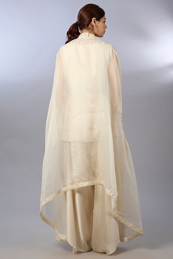 Ivory Dupion Zardosi Work Cape Set by Pallavi Poddar (India) at Pernia's Pop Up Shop