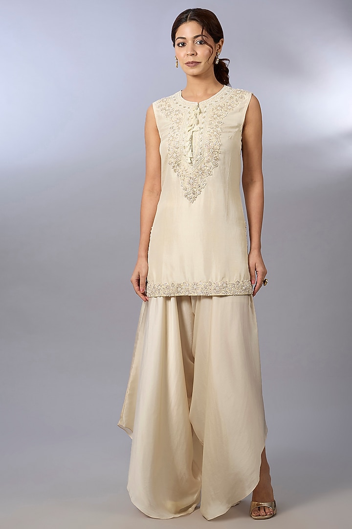 Ivory Dupion Zardosi Work Cape Set by Pallavi Poddar (India) at Pernia's Pop Up Shop