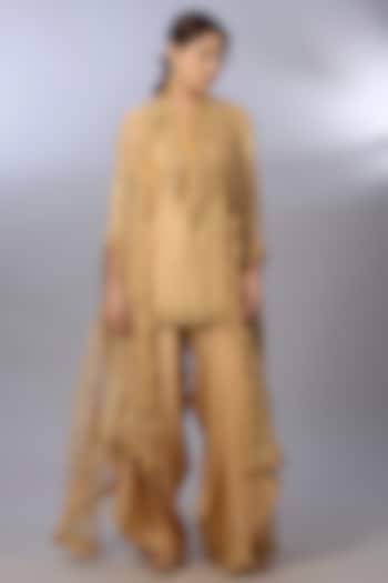 Gold Dupion Zardosi Work Cape Set by Pallavi Poddar (India) at Pernia's Pop Up Shop