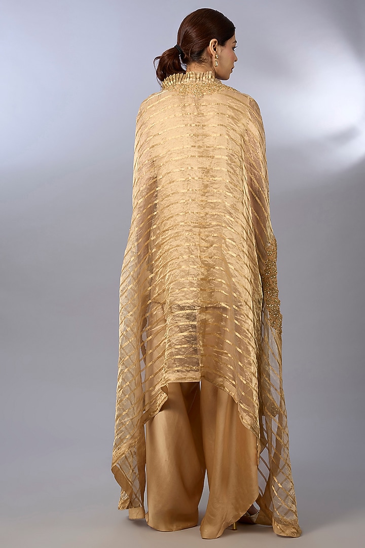 Gold Dupion Zardosi Work Cape Set by Pallavi Poddar (India) at Pernia's Pop Up Shop