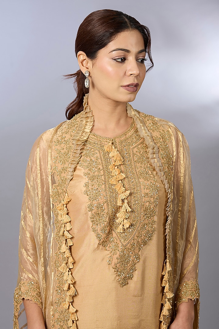 Gold Dupion Zardosi Work Cape Set by Pallavi Poddar (India) at Pernia's Pop Up Shop