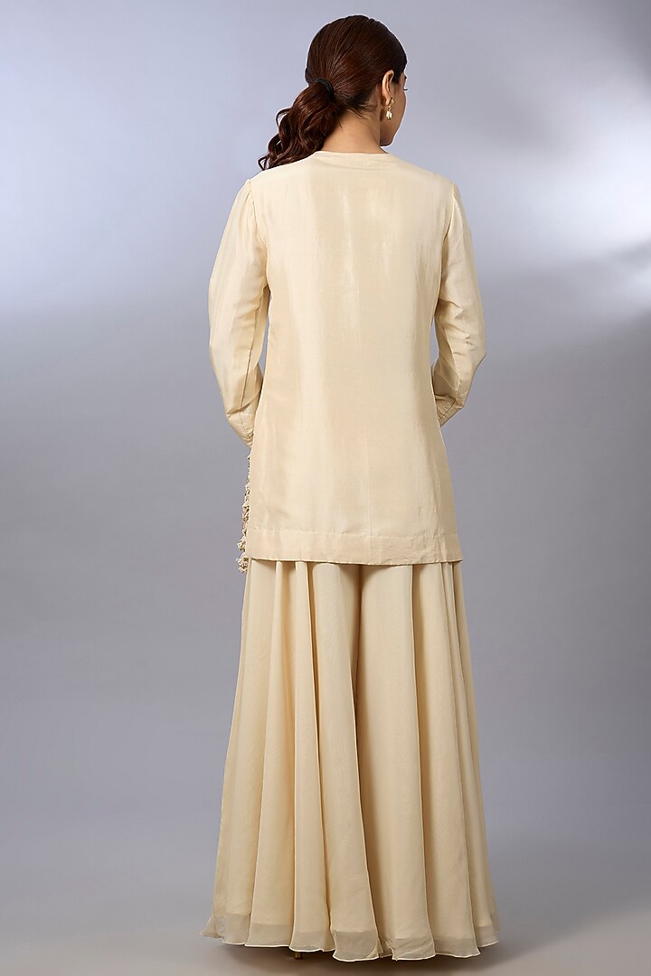 Ivory Dupion Wedding Sharara Set by Pallavi Poddar (India) at Pernia's Pop Up Shop