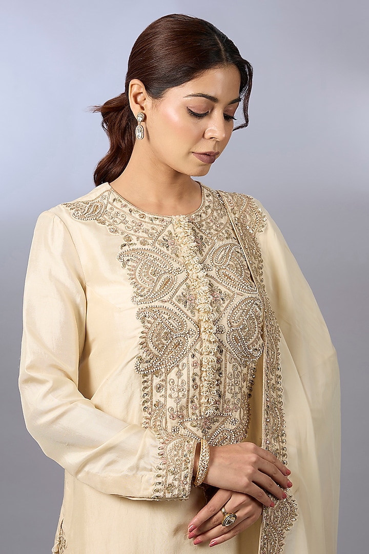 Ivory Dupion Wedding Sharara Set by Pallavi Poddar (India) at Pernia's Pop Up Shop