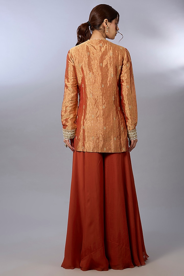 Rust Orange Tissue Wedding Sharara Set by Pallavi Poddar (India) at Pernia's Pop Up Shop