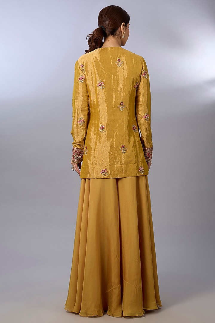 Mustard Tissue Wedding Sharara Set by Pallavi Poddar (India) at Pernia's Pop Up Shop
