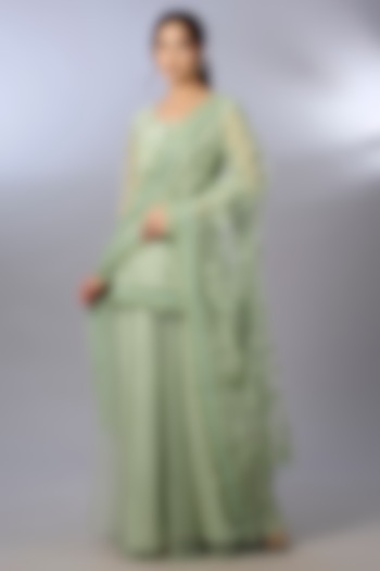 Mint Green Tulle Wedding Sharara Set by Pallavi Poddar (India) at Pernia's Pop Up Shop