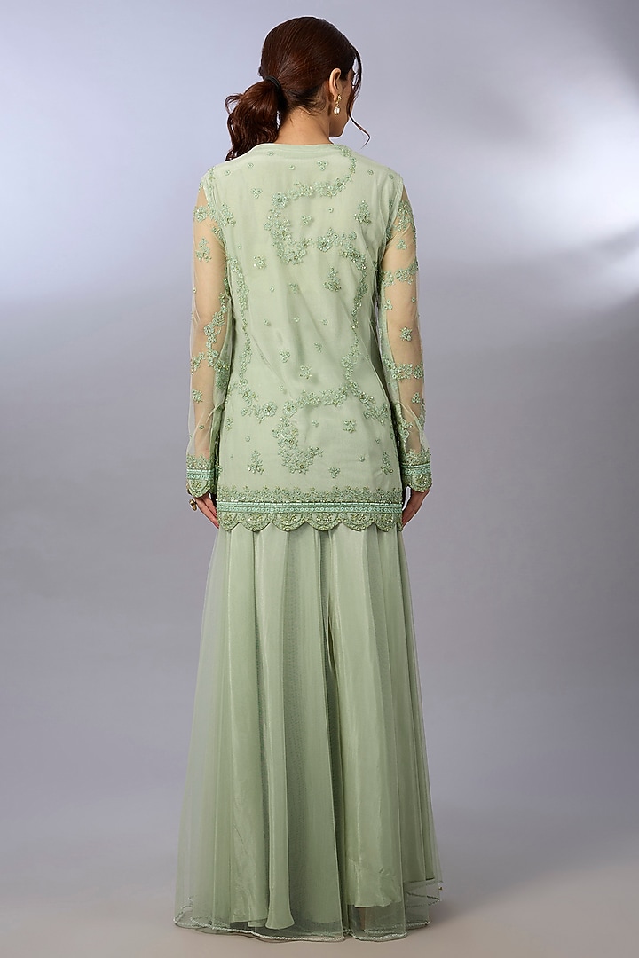 Mint Green Tulle Wedding Sharara Set by Pallavi Poddar (India) at Pernia's Pop Up Shop