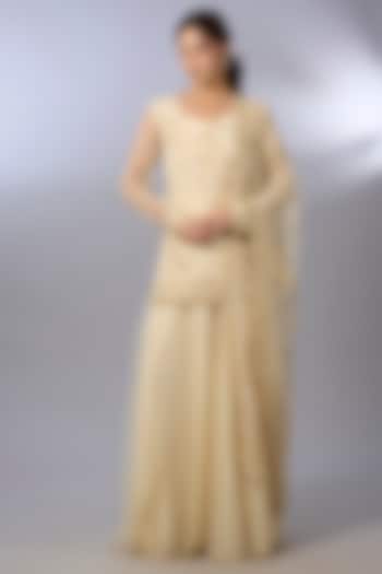 Ivory Tulle Wedding Sharara Set by Pallavi Poddar (India) at Pernia's Pop Up Shop