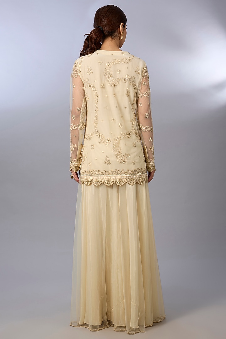 Ivory Tulle Wedding Sharara Set by Pallavi Poddar (India) at Pernia's Pop Up Shop