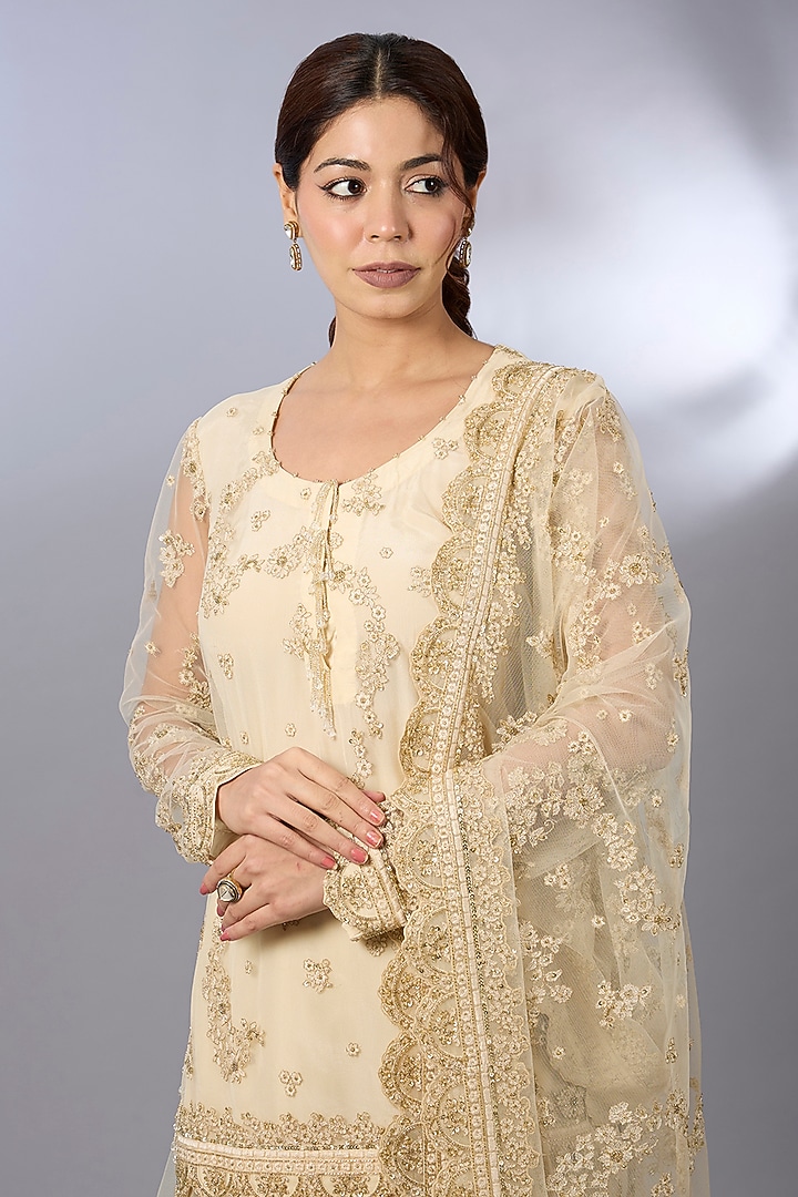 Ivory Tulle Wedding Sharara Set by Pallavi Poddar (India) at Pernia's Pop Up Shop