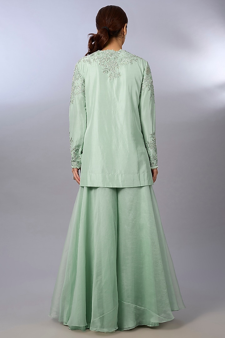 Green Dupion Wedding Sharara Set by Pallavi Poddar (India) at Pernia's Pop Up Shop
