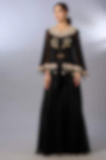 Black Organza Zardosi Work Cape Set by Pallavi Poddar (India) at Pernia's Pop Up Shop